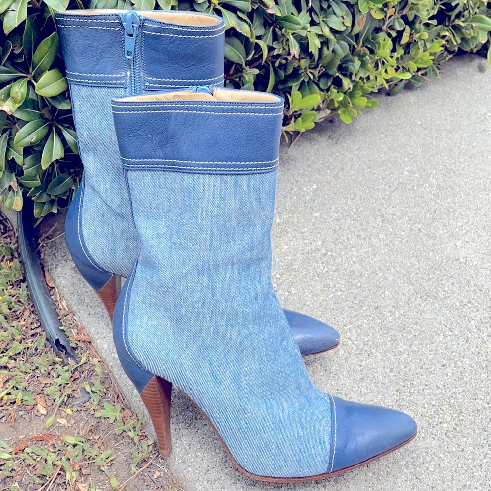 Denim Boots!!! Vintage Charles Jourdan Denim  & Blue leather Boot